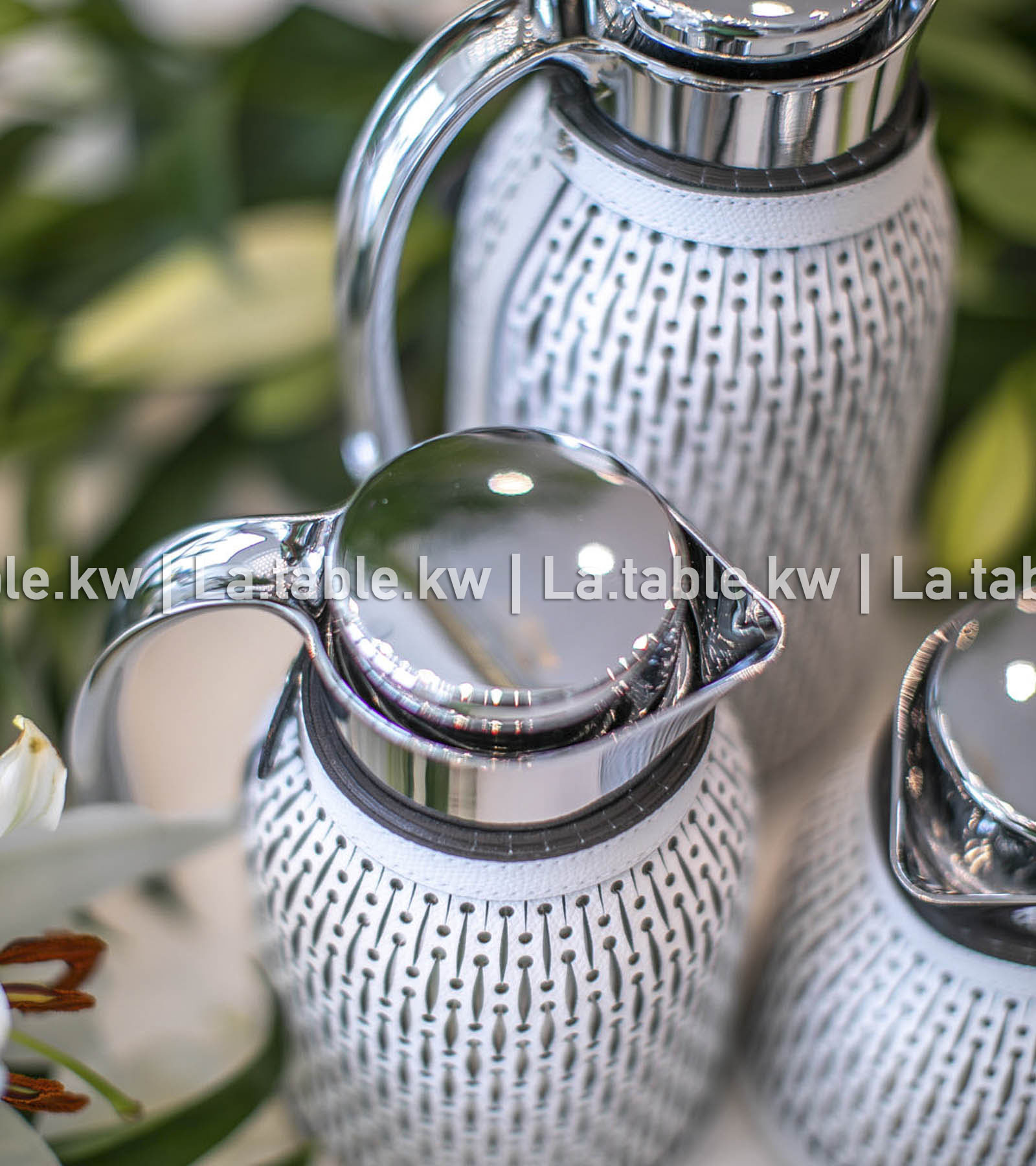 White Diana Leather Carafes /