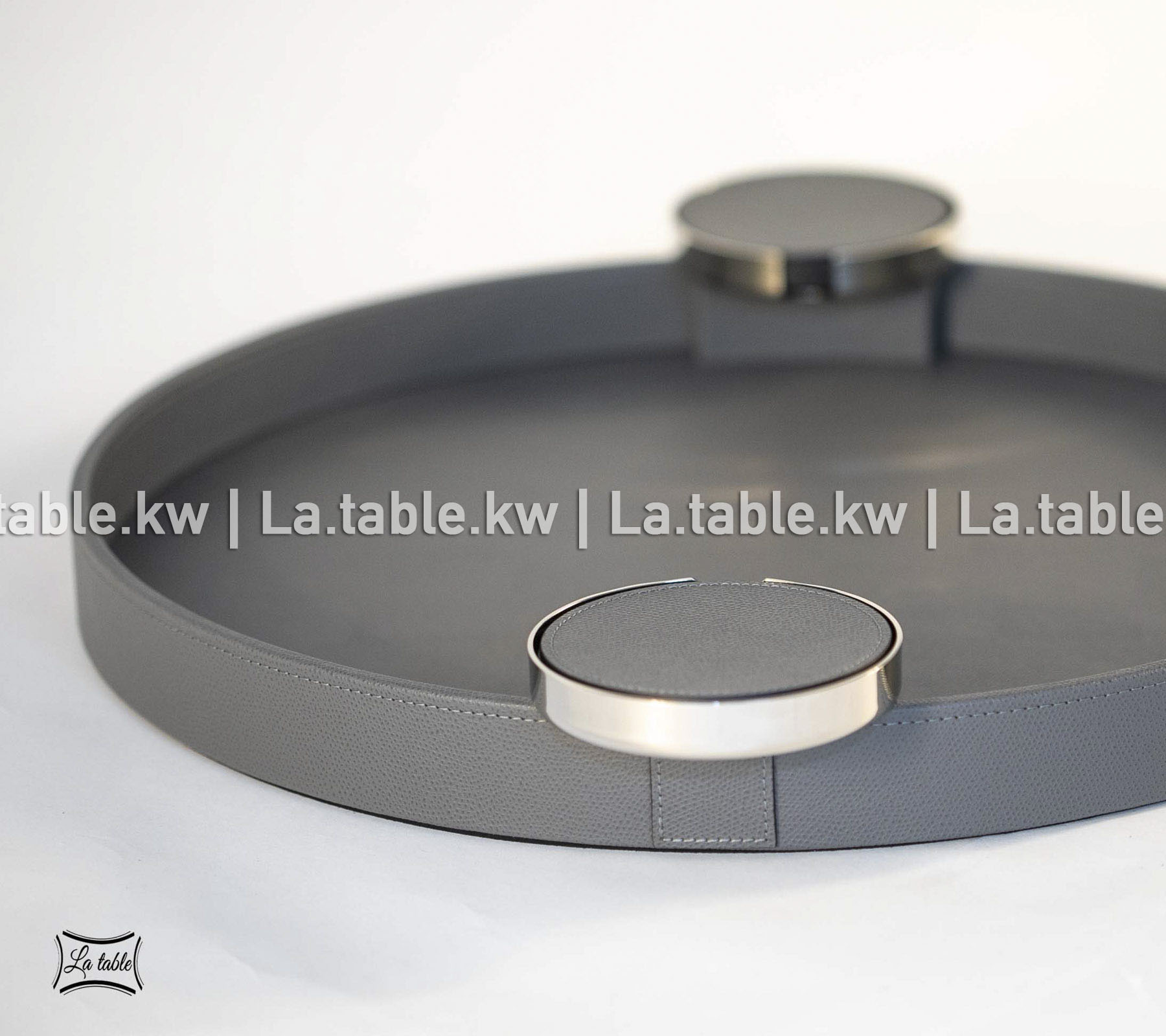 Dark Gray Leather Round Tray