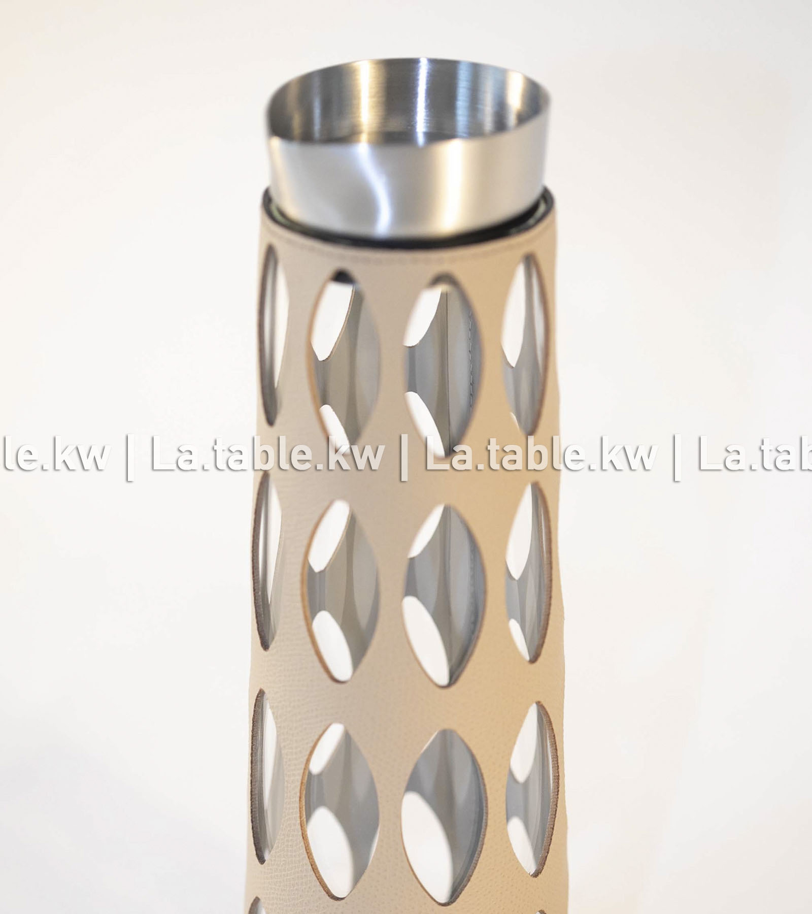 Taupe Leather and Glass Carafe