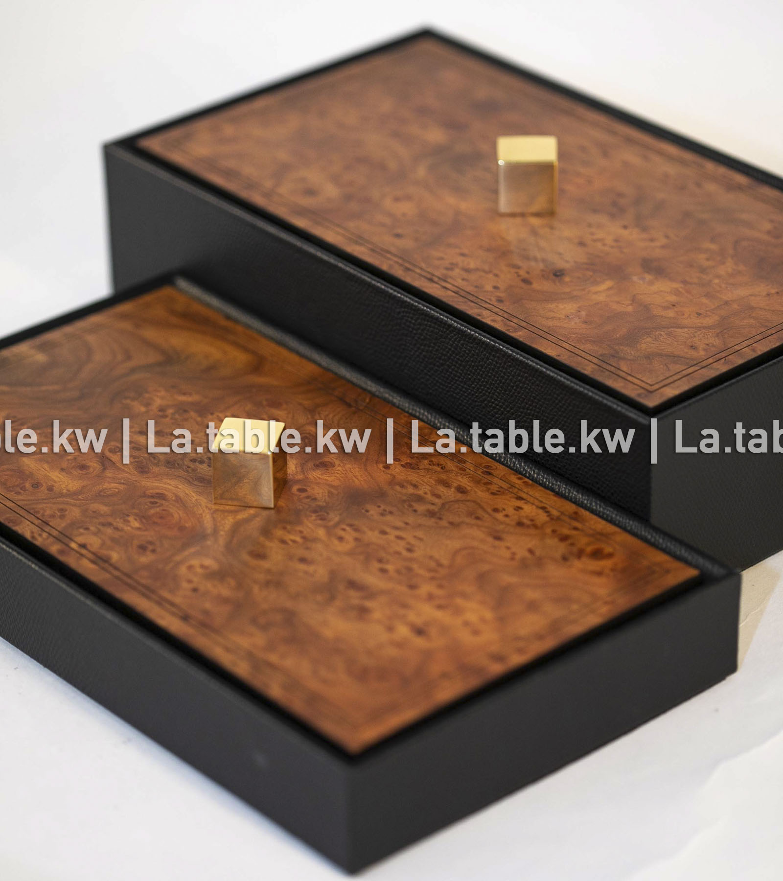Black Leather Storage Box with Wooden Lid
