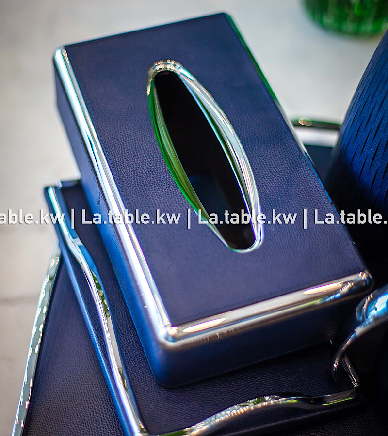 Navy Blue Leather Tissue Box / علبة مناديل من الجلد باللون الأزرق الداكن