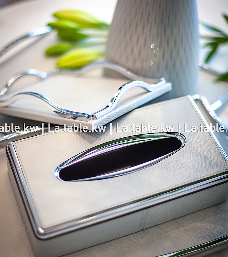 Light Gray Leather Tissue Box / علبة مناديل من الجلد باللون الرمادي الفاتح