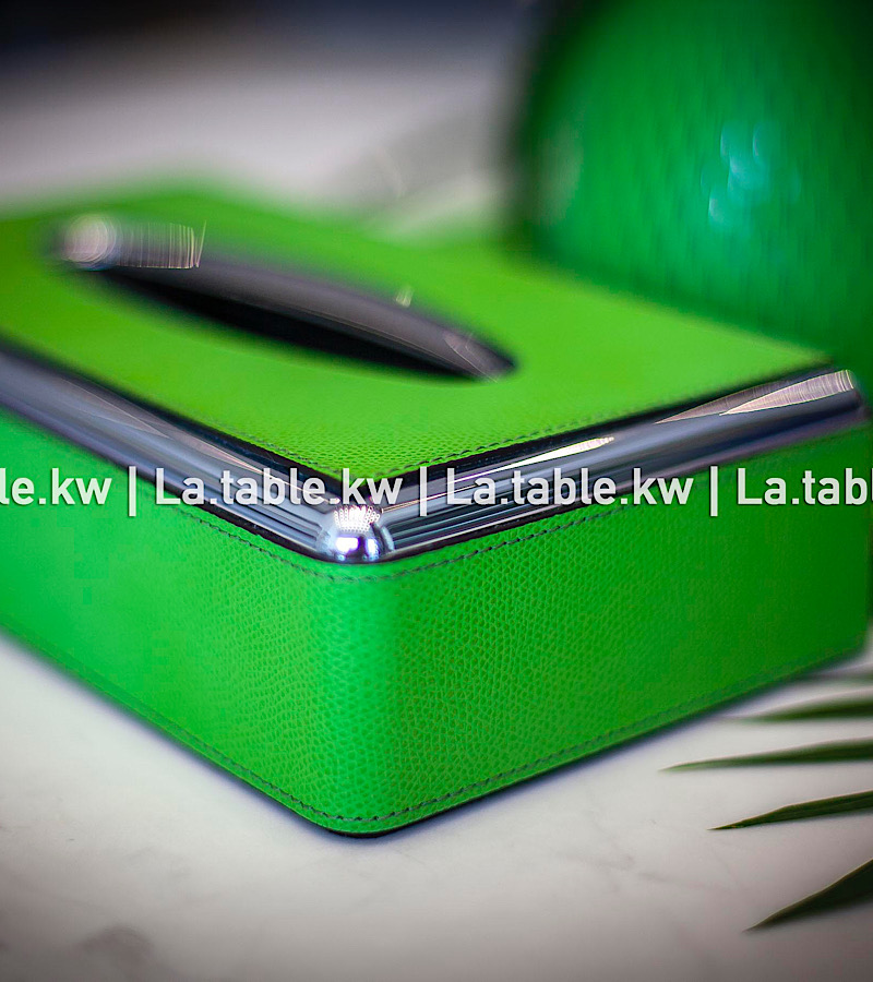 Green Leather Tissue Box /  علبة مناديل من الجلد باللون الاخضر