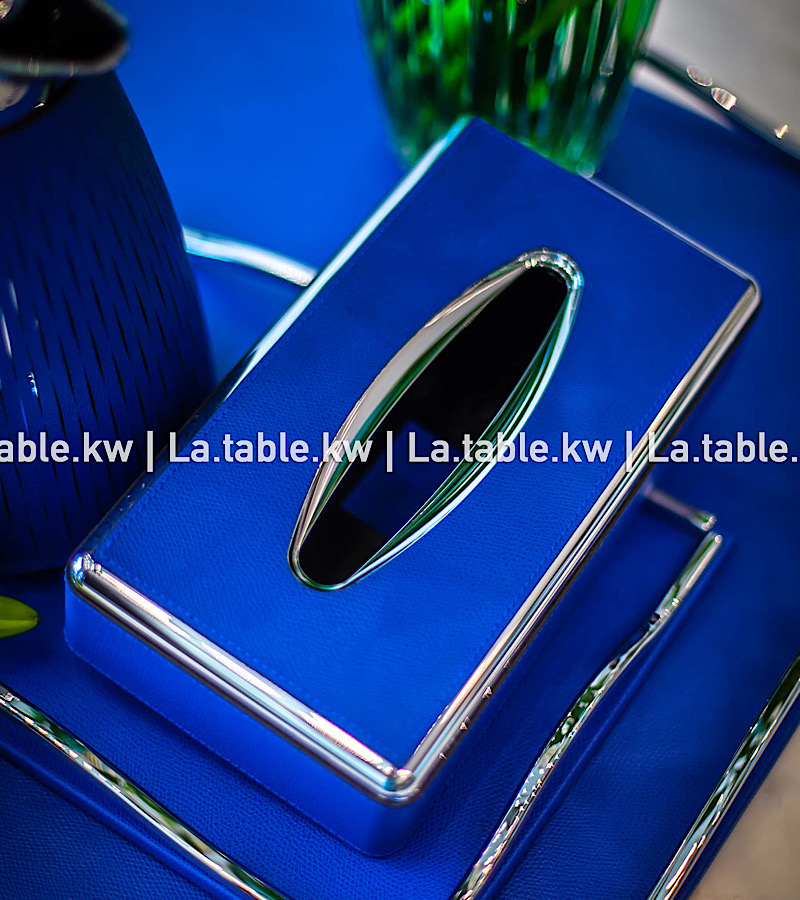 Electric Blue Leather Tissue Box / علبة مناديل من الجلد باللون الازرق الملكي