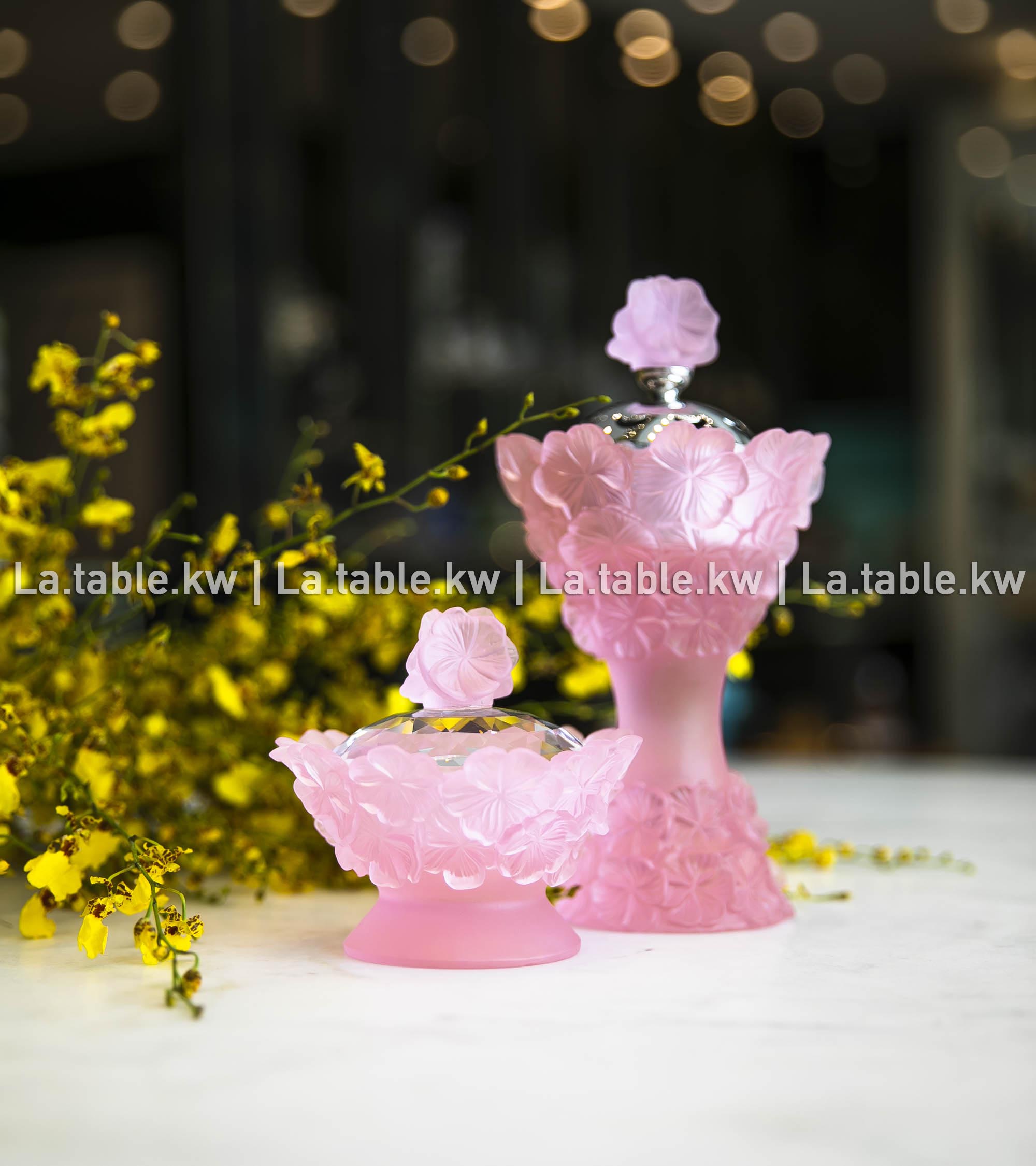 Rose Crystal Petals Mubkhar Set / بتالس طقم مبخر من الكريستال وردي مع غطاء فضي
