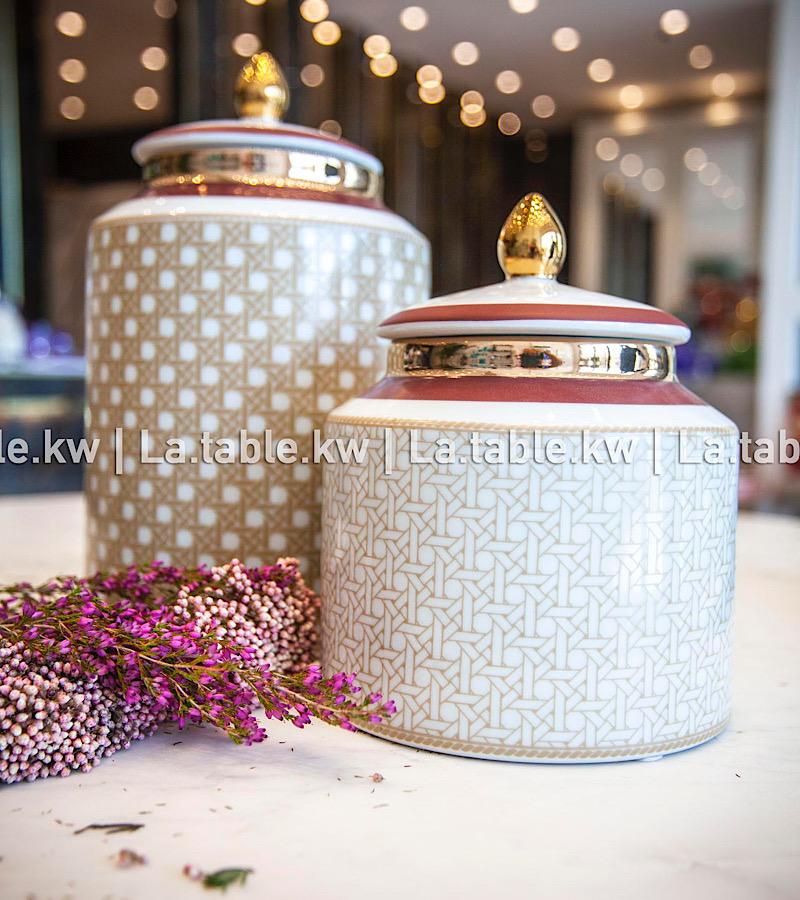 Gold & Maroon Ceramic Jars