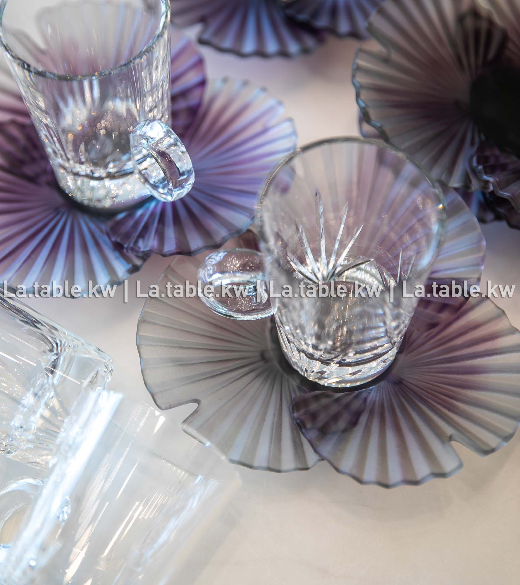 Violet Palm Crystal Tea Set /بالم طقم شاي كريستال  باللون البنفسجي